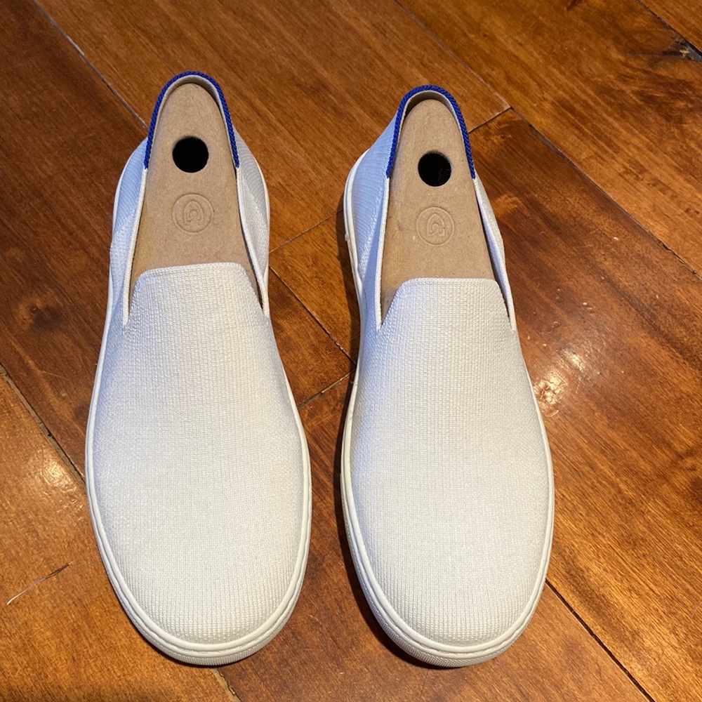 Rothy’s original slip on sneaker, bright white, size 8.5, New